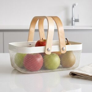 Panier de Rangement Blanc Métal & Bois