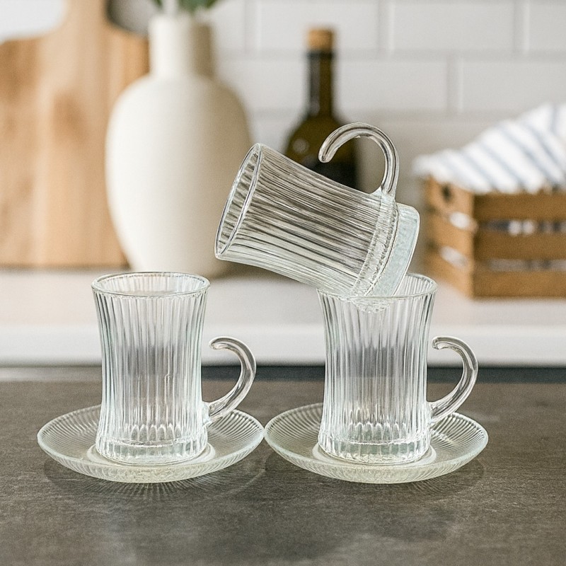 Lot de 6 Verres à Thé avec Sous-tasses