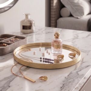 Plateau Miroir Rond ⌀24cm avec Bordure Dorée