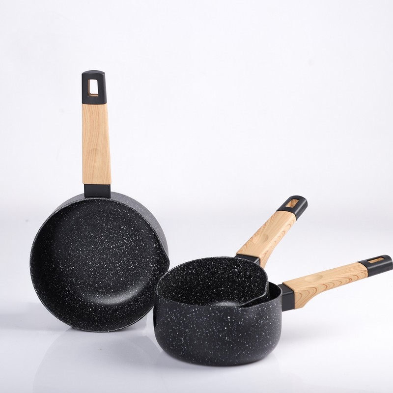 Série 3 Casseroles en Granite Noir Manche en bois – Image 5