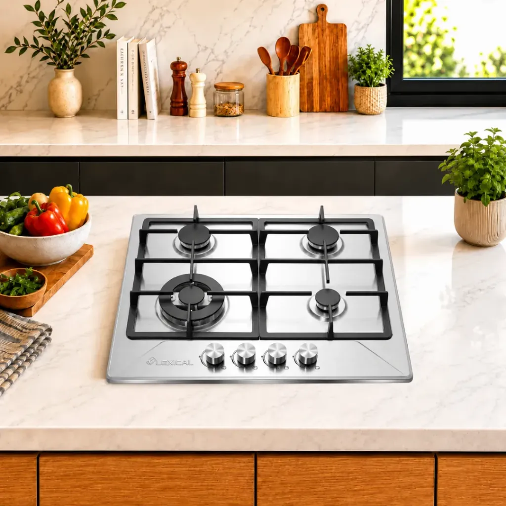 Lexical 2844 - Plaque de cuisson à gaz – 4 Feux Inox - Fonte