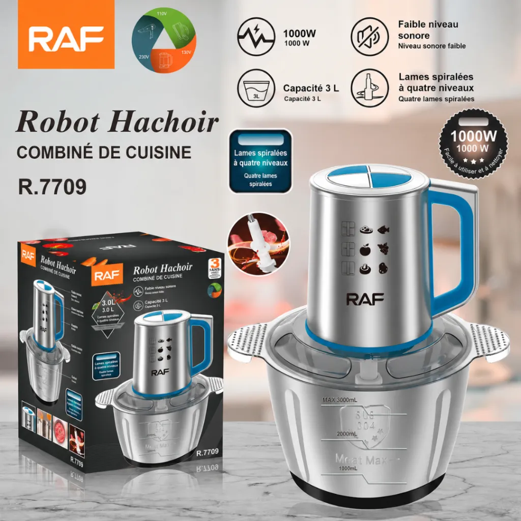 Hachoir Electrique En Inox RAF - 3L - 1000W Bleu – Image 3