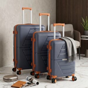 COLISEE+ - Série de 3 Valises en Polypropylène Incassable Bleu Marine et Marron