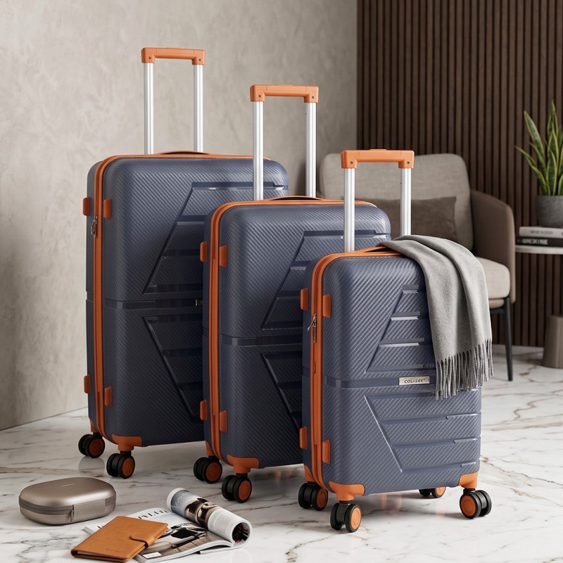 COLISEE+ - Série de 3 Valises en Polypropylène Incassable Bleu Marine et Marron
