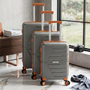 COLISEE+ - Série de 3 Valises en Polypropylène Incassable Gris & Marron