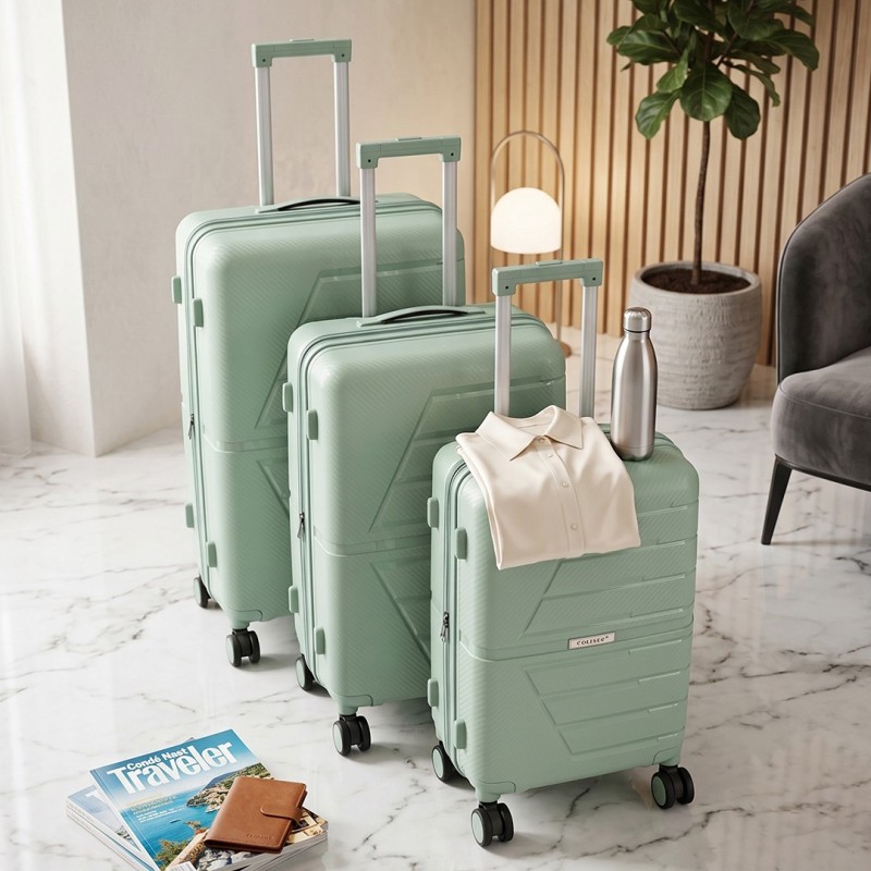 COLISEE+ - Série de 3 Valises en Polypropylène Incassable Vert