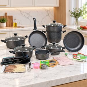 MCS- Batterie de cuisine 40 pièces en granite Gris