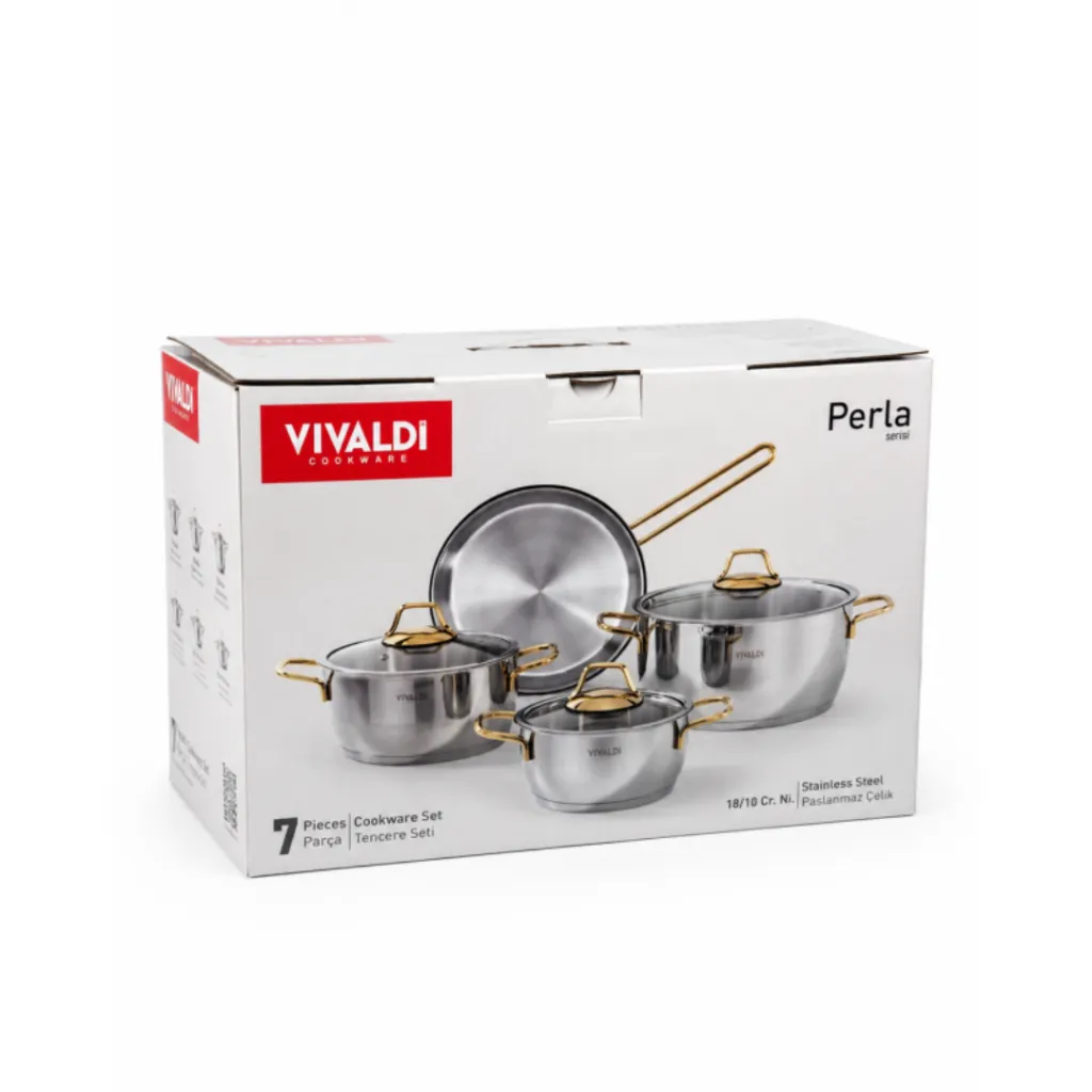 Batterie De Cuisine En Inox 18/10 Vivaldi Perla- 7 pièces - Doré – Image 4