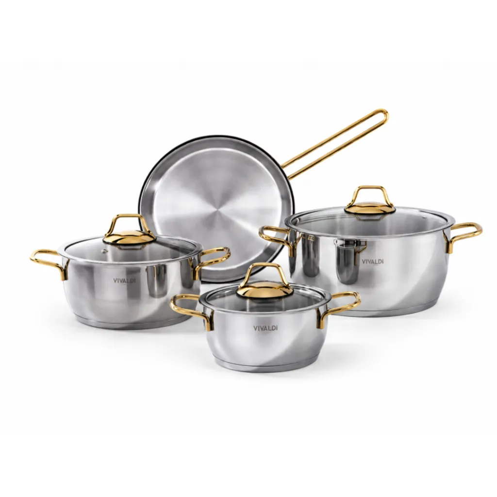 Batterie De Cuisine En Inox 18/10 Vivaldi Perla- 7 pièces - Doré – Image 3