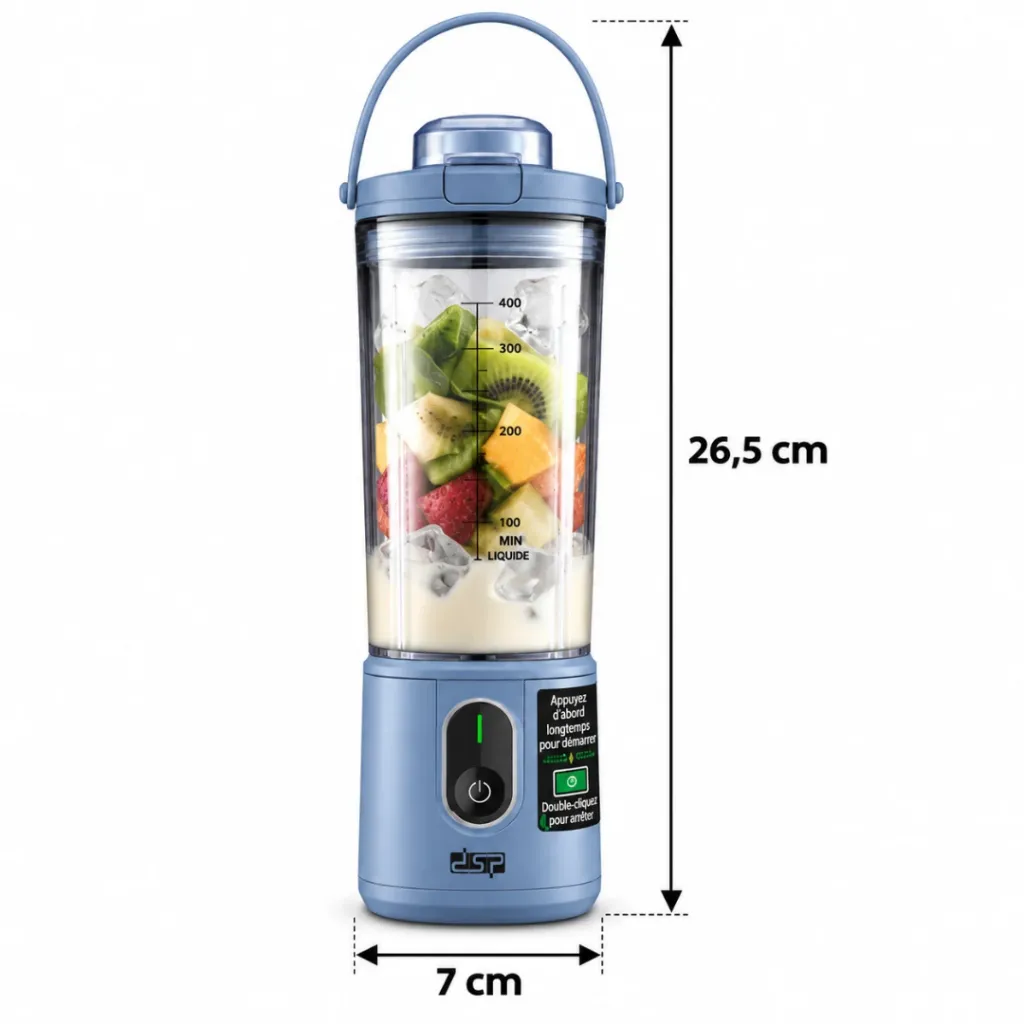 DSP KJ2206 - Mini Blender Rechargeable 110W 400ml Bleu – Image 2