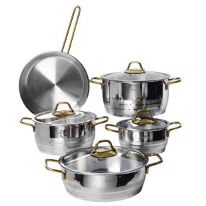 Batterie De Cuisine Vivaldi Aster-9 pièces En Inox 18/10-Doré
