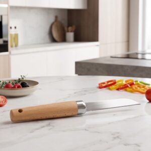 Couteau de Cuisine Polyvalent en Inox avec Manche en Bois