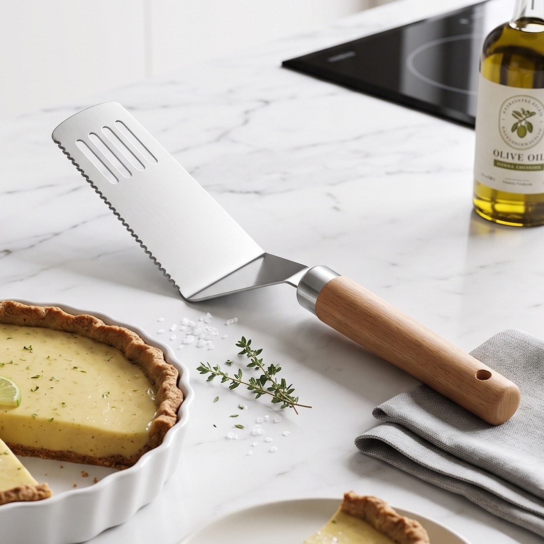 Spatule Dentelée en Inox avec Manche Bois