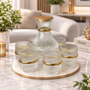 Service à Eau 7 Pièces en Verre Strié