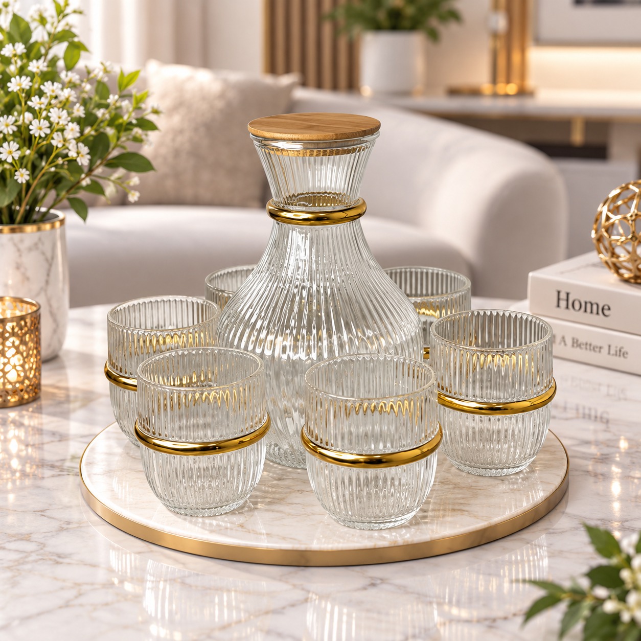 Service à Eau 7 Pièces en Verre Strié