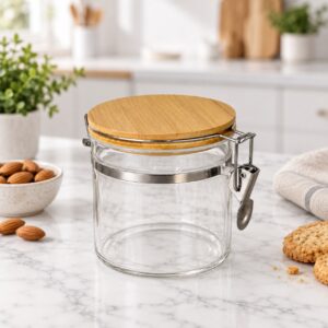 Porte Épices en Verre ML avec Couvercle en Bois