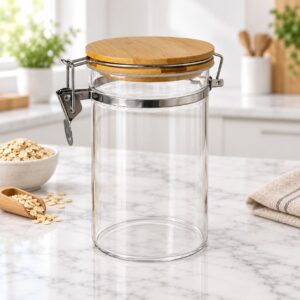 Porte Épices en Verre ML avec Couvercle en Bois