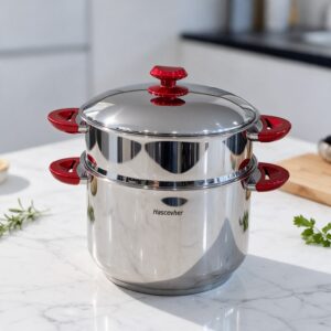 Hascevher – Couscoussier en Inox avec Poignée Rouge 28cm
