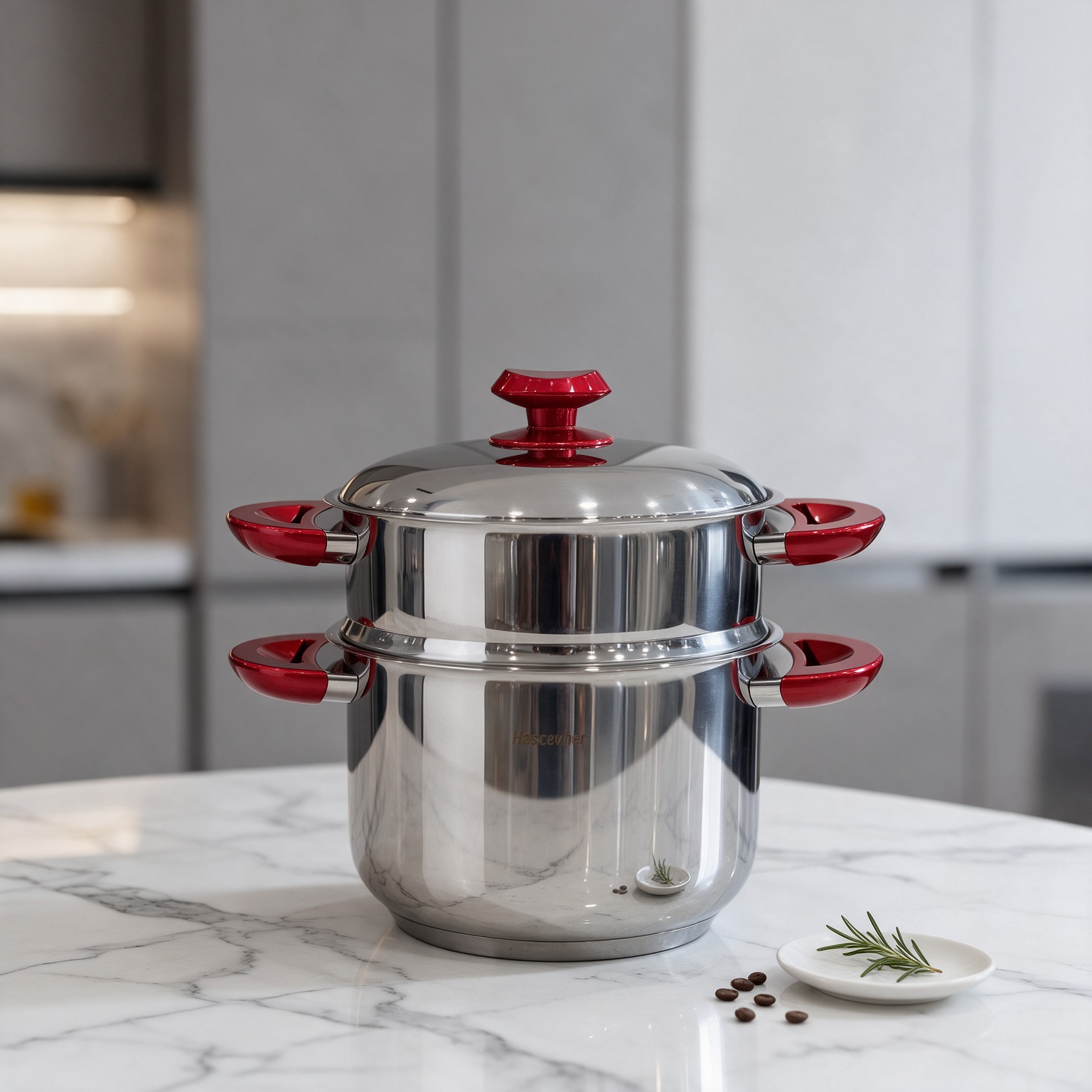 Hascevher – Couscoussier en Inox avec Poignée Rouge 20cm