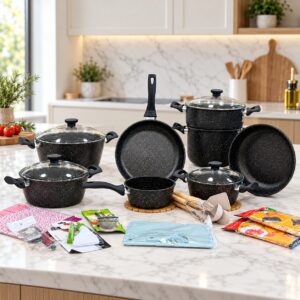 MCS- Batterie de cuisine 40 pièces en granite Noir