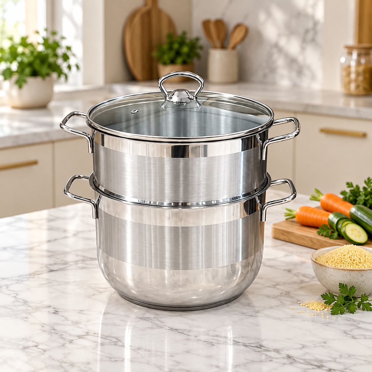 Vivaldi - Coucoussier en Inox avec couvercle en verre 18/10 8L