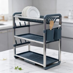 Égouttoir à Vaisselle 3 Niveaux en Aluminium Argent