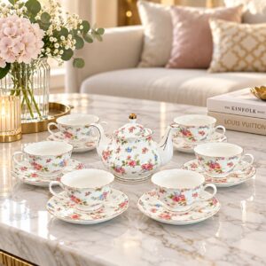 Service à café en Porcelaine Motif Floral – 13 Pièces