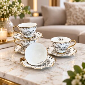 Service à Café Noir en Porcelaine 12 Pièces