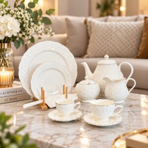 Service à Café en Porcelaine Blanc 37 Pièces