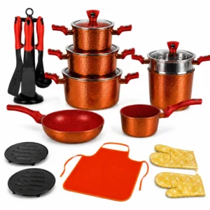 Sizar- Batterie de cuisine 23 pièces en granite Effet Cuivre Martelé