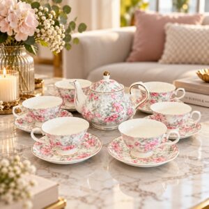 Service à café en Porcelaine Motif Floral – 13 Pièces