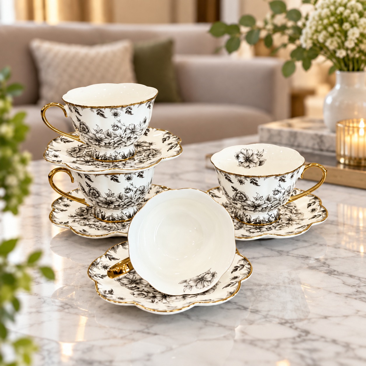 Service à Café au Lait en Porcelaine 12 Pièces