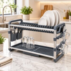Égouttoir à Vaisselle 2 Niveaux en Aluminium Argent