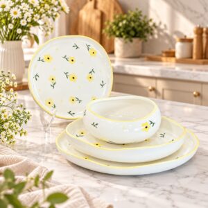 Service de Table Motif Floral Jaune – Céramique 24 pièces