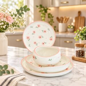 Service de Table Motif Floral Rose– Céramique 24 pièces
