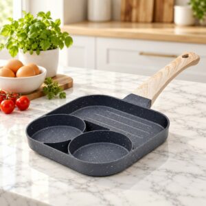 Poêle à Pancake 3 Compartiments en Granite 18×18 cm