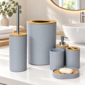 Série Accessoires Salle de Bain 6 Pièces avec Effet Bois